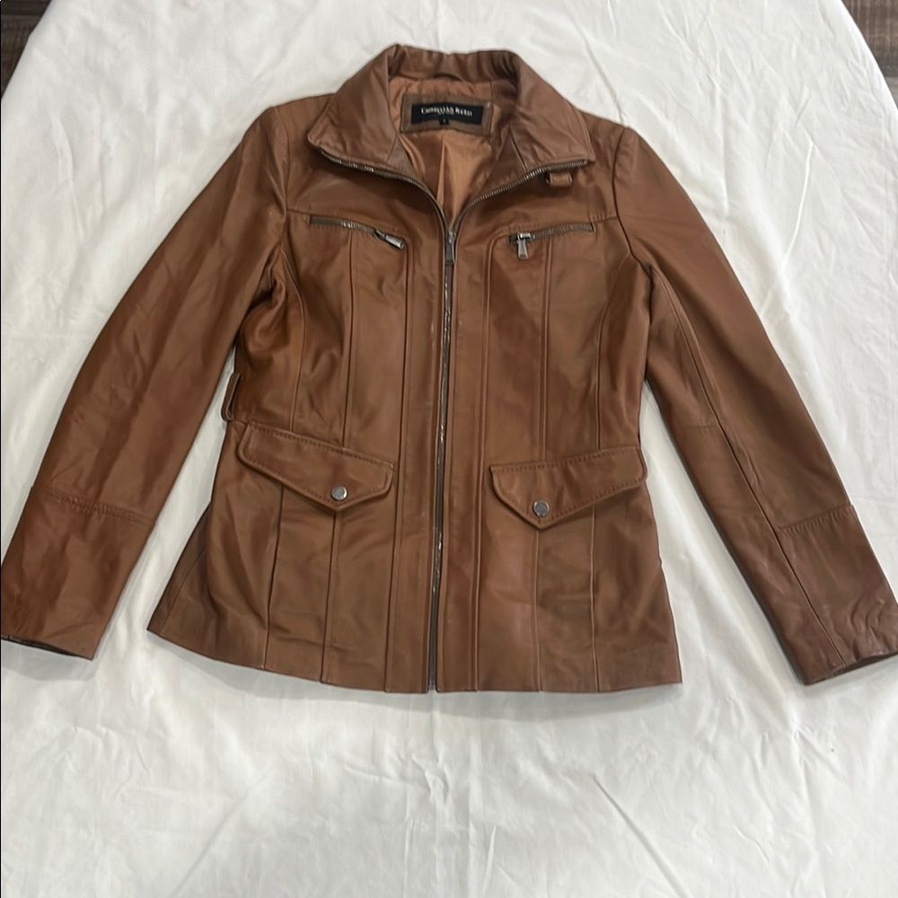 Light Brown Christian Reed Leather Aviator Jacket